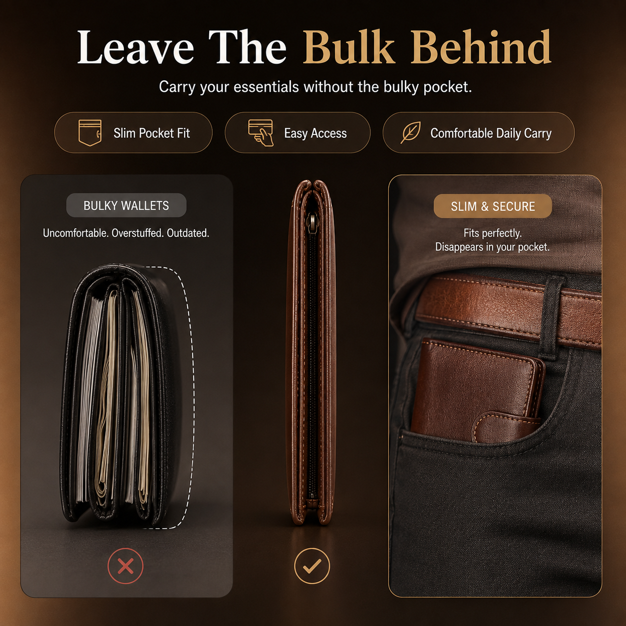 👔Men's Leather Wallet With Multiple Card Slots | Slim Bifold Wallet