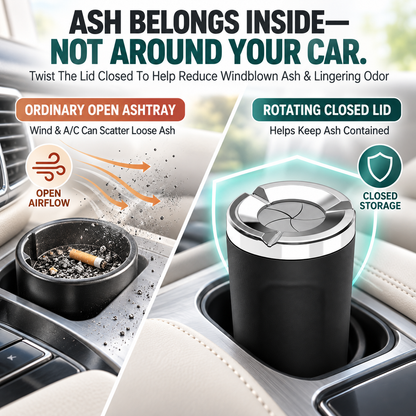 🚬Rotating-Lid Car Ashtray with Ceramic Liner – Cup Holder Design🧱