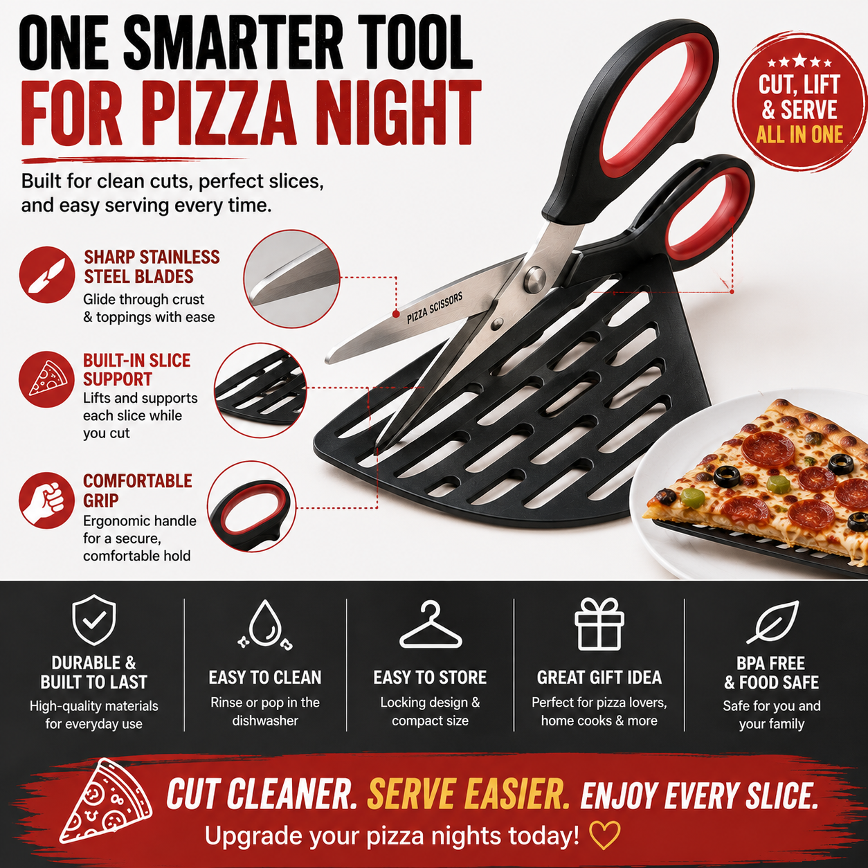 🍕 Pizza Scissors Pro – Cut, Lift & Serve Perfect Pizza Slices in One Easy Motion