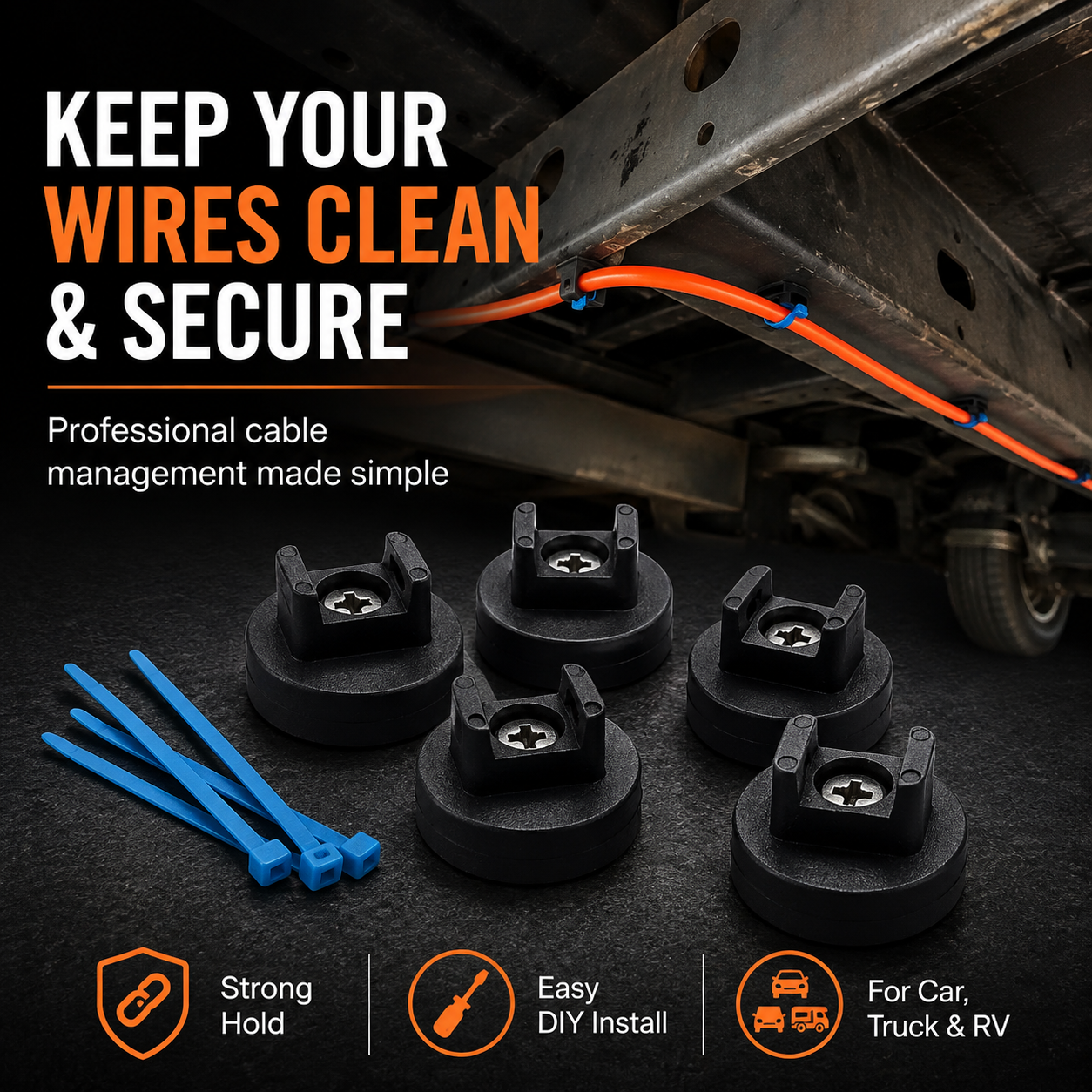 🔧 Universal Cable Tie Mount Clips – 🚗 Heavy Duty Wire Fixing Holders for Car, Truck, RV & DIY Cable Management