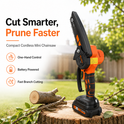 🌿 Cordless Mini Chainsaw – One-Hand Electric Pruning Saw for Branches & Yard Work