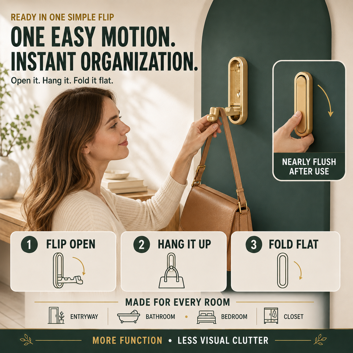 ✨ Fold-Flat Aluminum Wall Hook – Space-Saving Hidden Hanger for Towels, Bags & Clothes