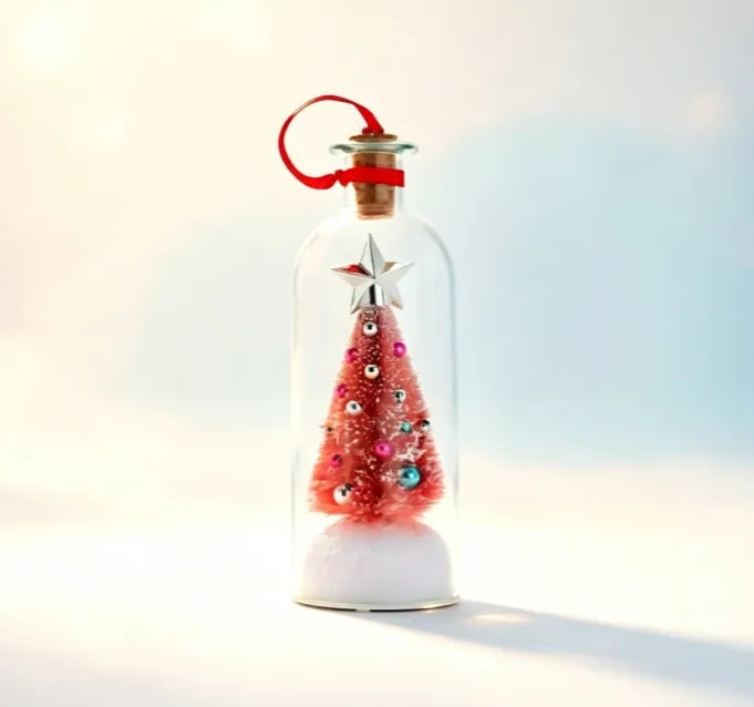 Pink Christmas tree message bottle ornament