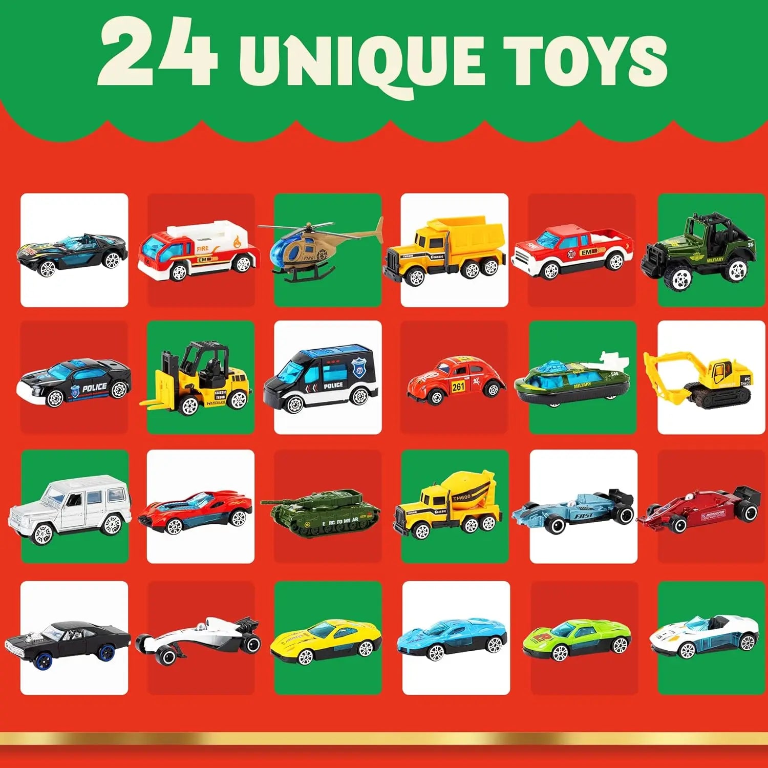 24 different vehicles included in the Christmas Advent Calendar