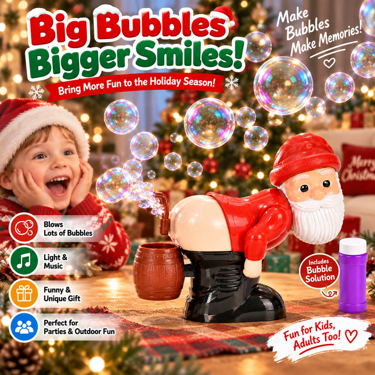 🎅 Automatic Big Bubble Maker – Funny Bubble Machine for Kids, Parties & Outdoor Fun