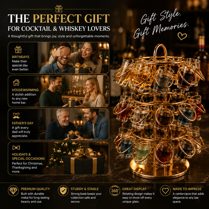 🍸 27-Slot Rotating Shot Glass Holder | Luxury Home Bar Display Rack & Cocktail Decor