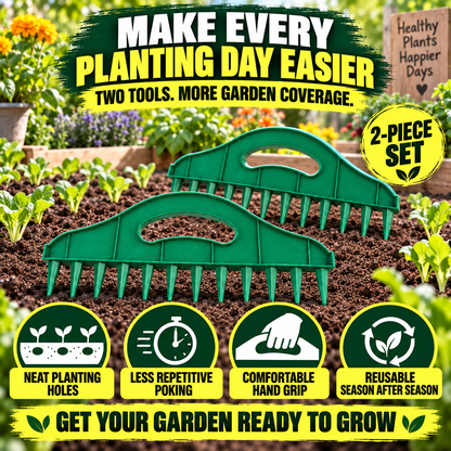 🌱 2-Pack Garden Seed Spacing Tool – Multi-Row Soil Dibbler & Furrow Maker