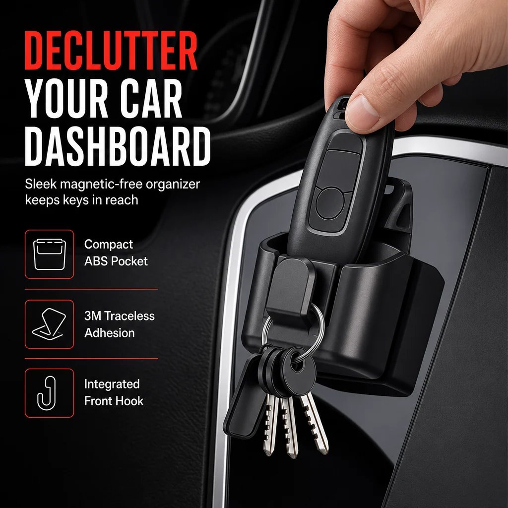 🔥 50% OFF Car Key Fob Holder 🚗 Dashboard Organizer with Card Slot & Hook