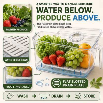 🥬 Stackable Refrigerator Produce Storage Box with Date Dial, Drain Basket & Easy-Pull Handle