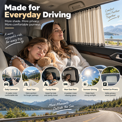 🚗 Pleated Car Window Sun Shade Curtains – Adjustable Rear Seat Privacy & Sun Protection