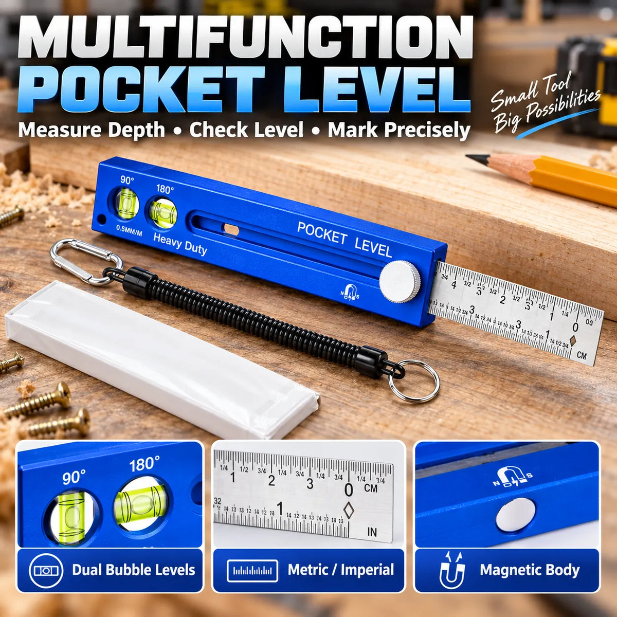 📏✨ Multifunction Measuring Gauge & Level — Measure, Align & Mark with Precision!