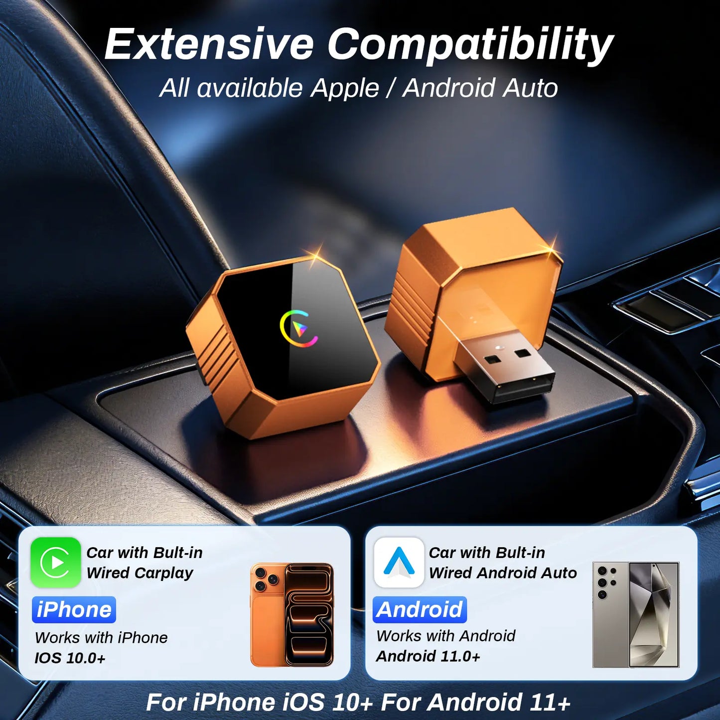 2026 Wireless CarPlay Adapter 2-in-1 for Apple CarPlay & Android Auto