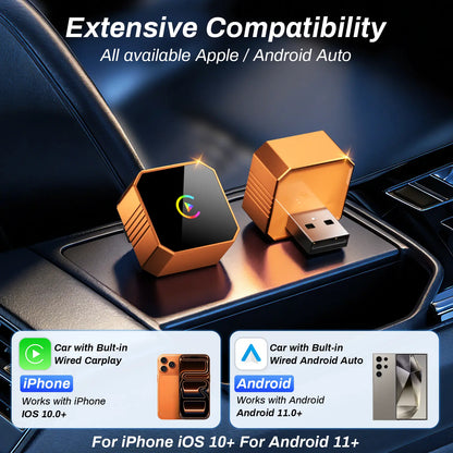 2026 Wireless CarPlay Adapter 2-in-1 for Apple CarPlay & Android Auto