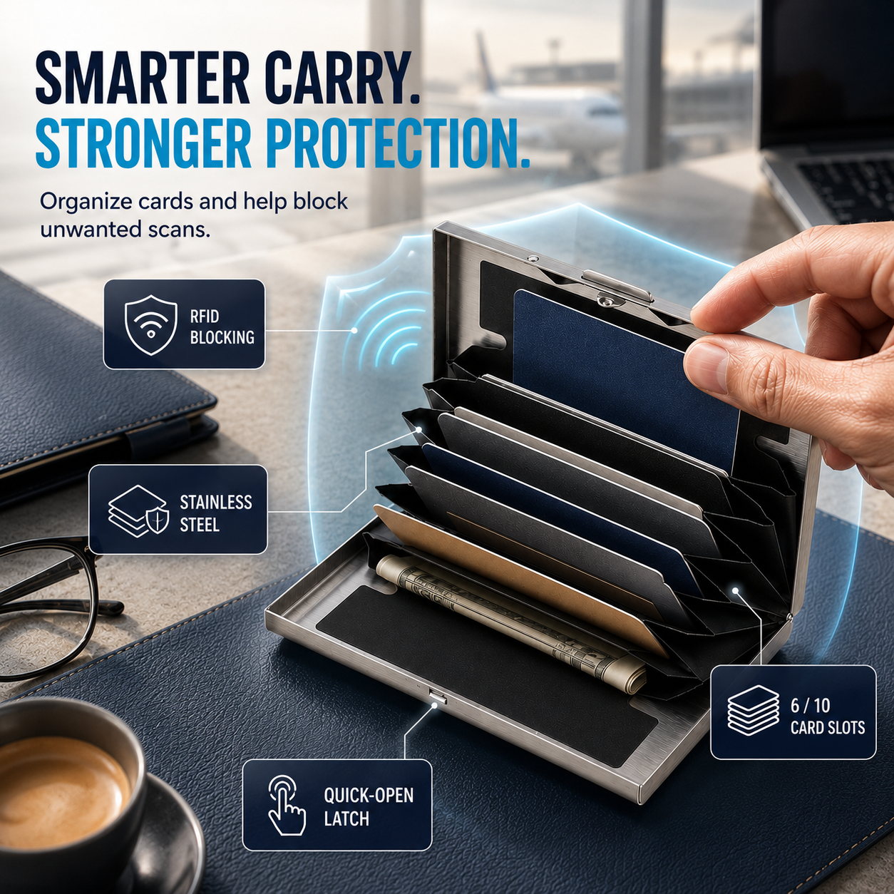 RFID-Blocking Stainless Steel Card Wallet – Organized, Secure & Pocket-Ready 🔒