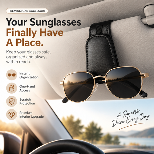 🚗 Premium Leather Car Visor Sunglasses Holder – Keep Your Glasses Organized & Always Within Reach