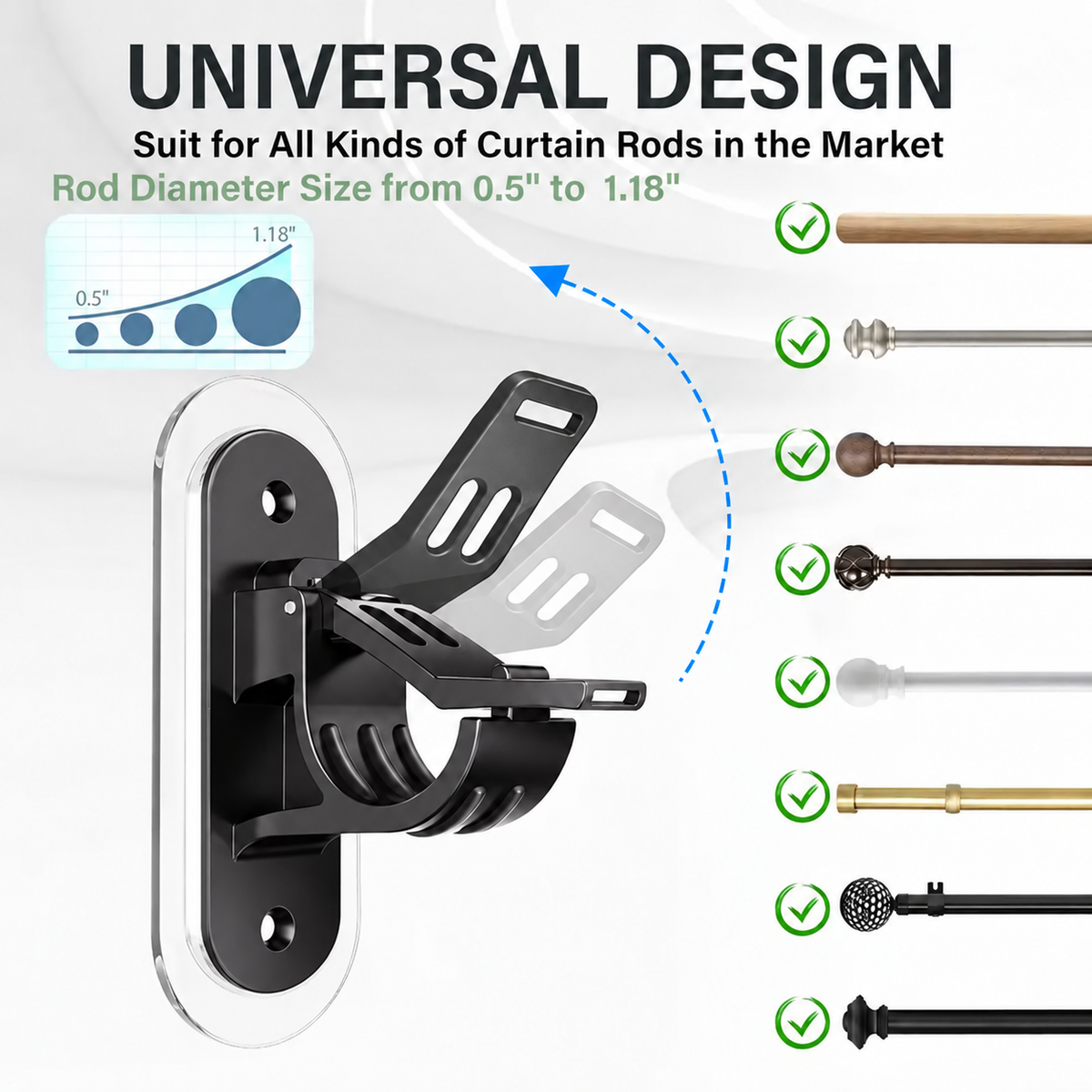 No-Drill Curtain Rod Brackets – Easy Peel & Stick, 4-Pack