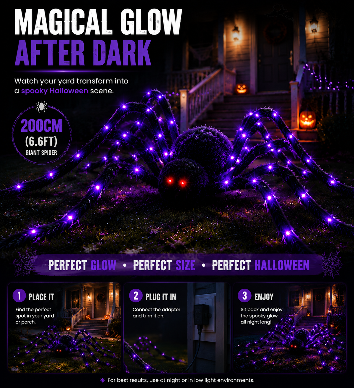 🕷️ Giant LED Halloween Spider Decoration | Outdoor Yard & Porch Spooky Light Display