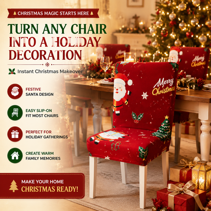 🎅 Christmas Chair Cover – Festive Santa Dining Chair Slipcover, Holiday Home Decor for Instant Christmas Makeover