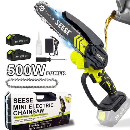 🔥 Limited Time 50% OFF | 6-Inch Mini Chainsaw – Powerful 21V Brushless Cordless Electric Saw with Auto Oiling, Safety Lock & Lightweight Design for Easy Wood Cutting