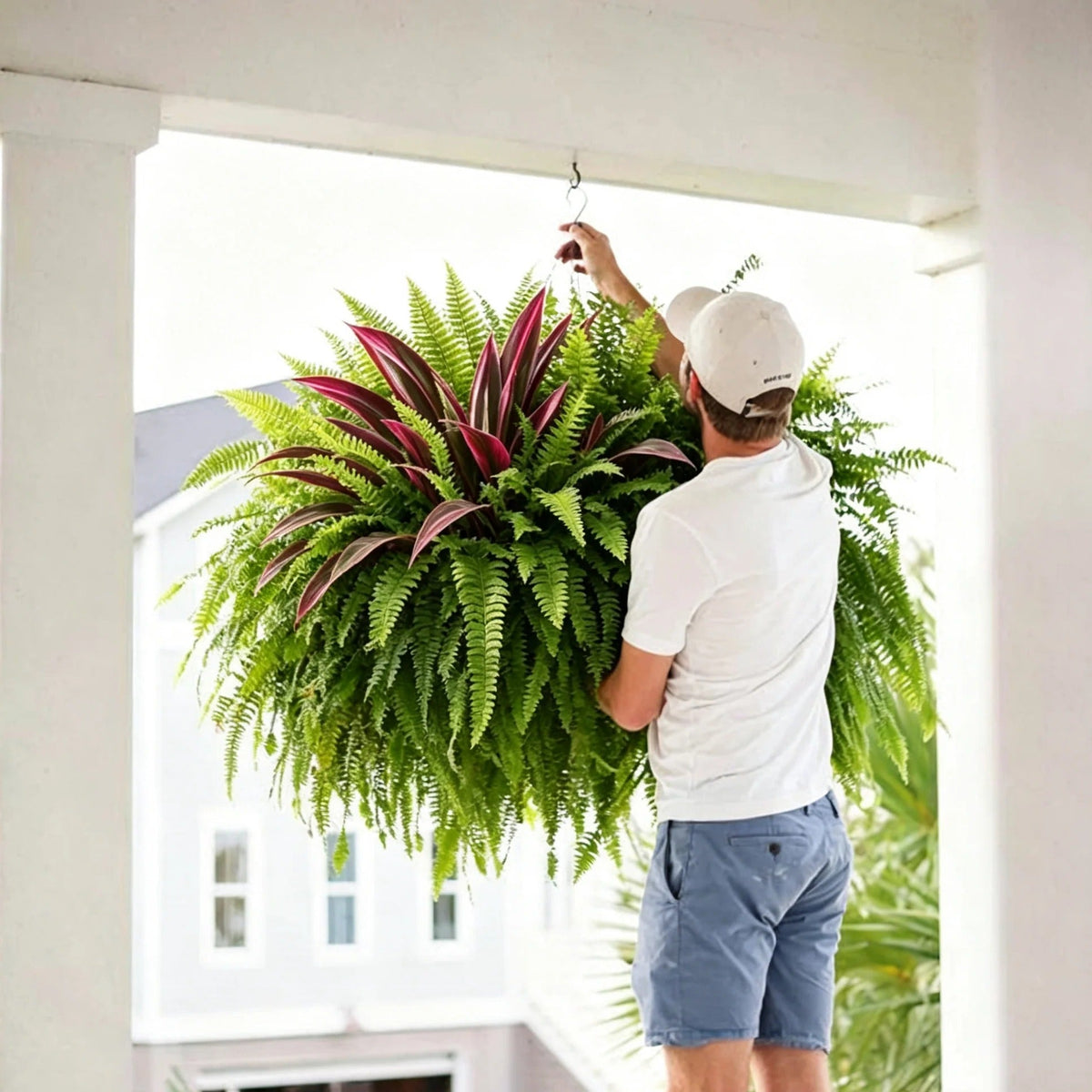 UV-Resistant Artificial Fern & Red Dracaena Decorative Plants - Full, Lush & Fade-Resistant!