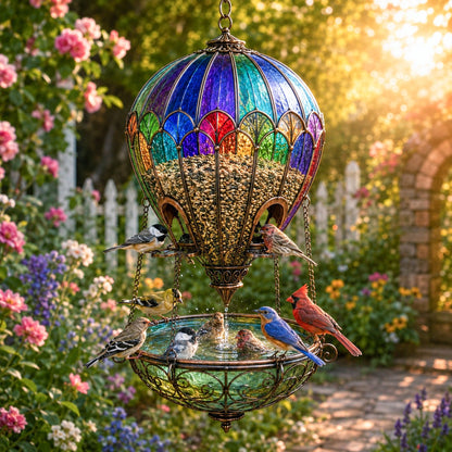 Stained Glass Hot Air Balloon Bird Feeder Fountain🐦
