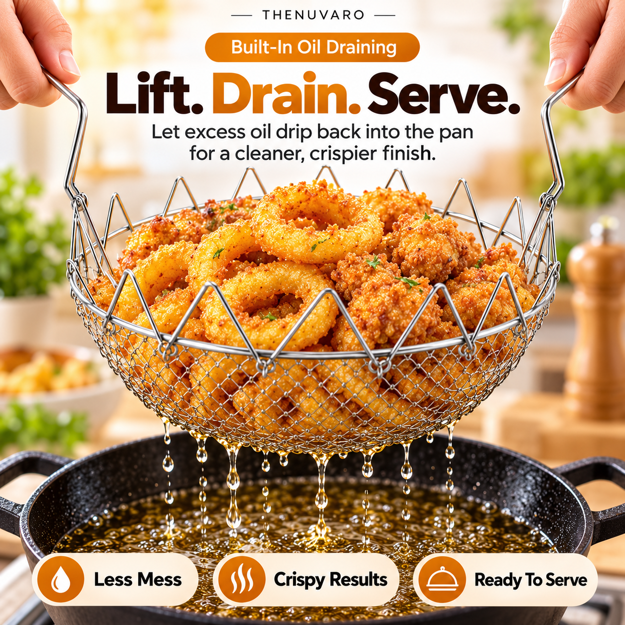 🍟 Foldable Easy-Lift Frying Basket – Fry, Lift & Drain in One Easy Move