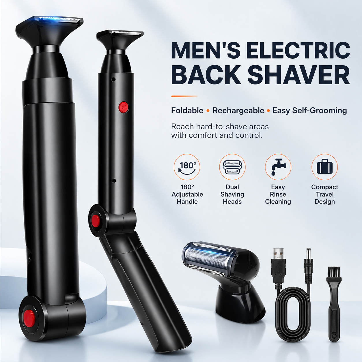 Men's Electric Back Shaver with Long Handle