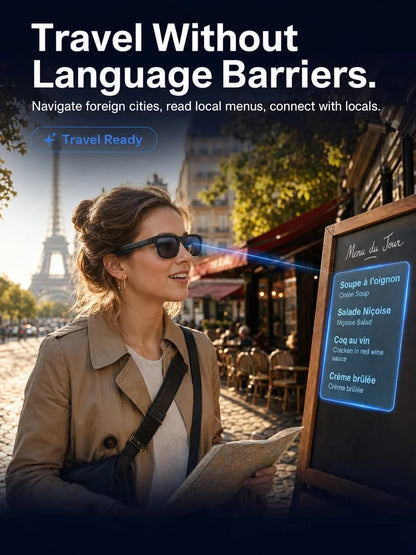 🕶️ AI Smart Translation Glasses – Real-Time Language Translator Glasses with Photochromic Lenses & HD Audio for Travel and Business