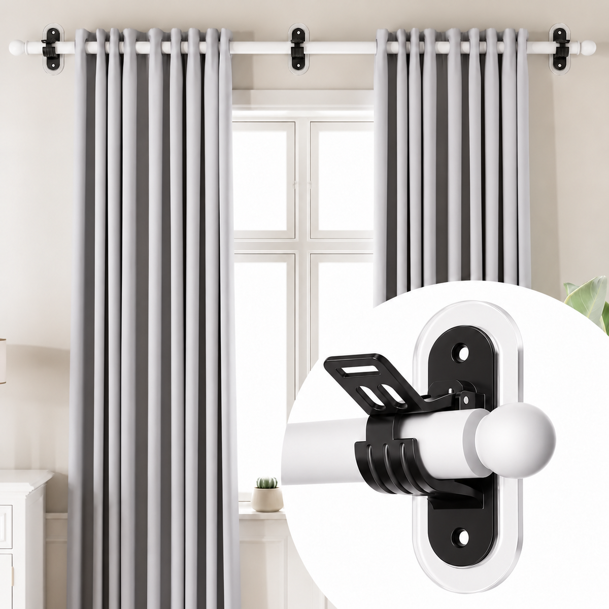 No-Drill Curtain Rod Brackets – Easy Peel & Stick, 4-Pack