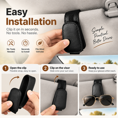 🚗 Premium Leather Car Visor Sunglasses Holder – Keep Your Glasses Organized & Always Within Reach