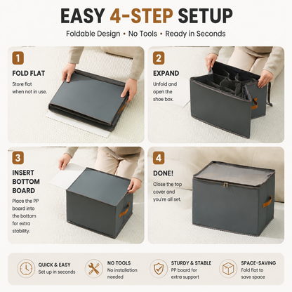 ✨ Foldable Shoe Storage Organizer – Dustproof Clear Cover Closet Box With Compartments