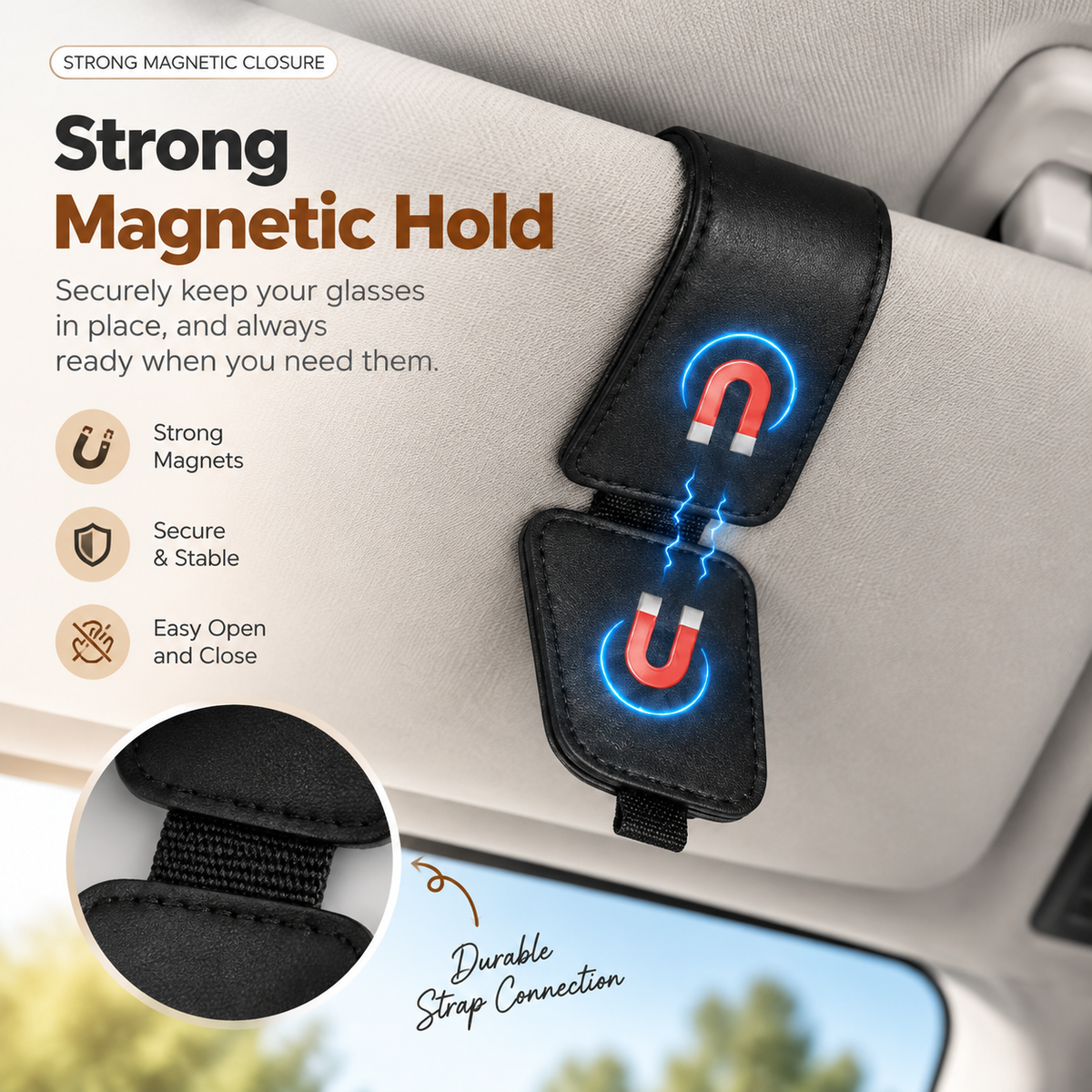 🚗 Premium Leather Car Visor Sunglasses Holder – Keep Your Glasses Organized & Always Within Reach