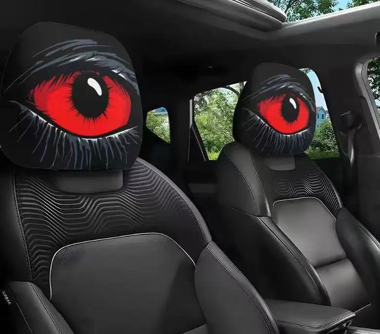 👁️ Funny Horror Car Headrest Covers (2PCS) | Universal Stretch Fit Car Seat Decor