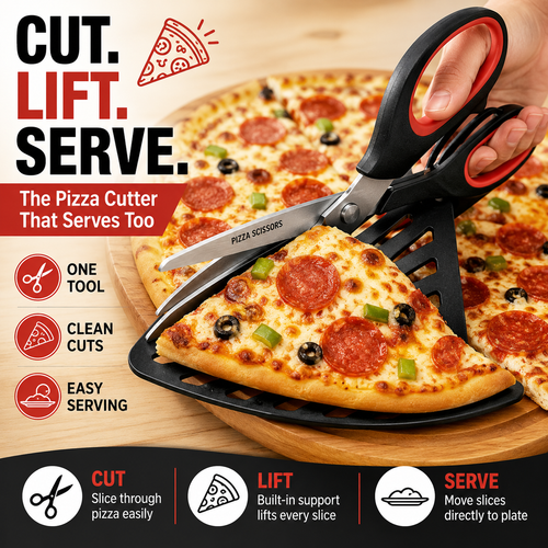 🍕 Pizza Scissors Pro – Cut, Lift & Serve Perfect Pizza Slices in One Easy Motion