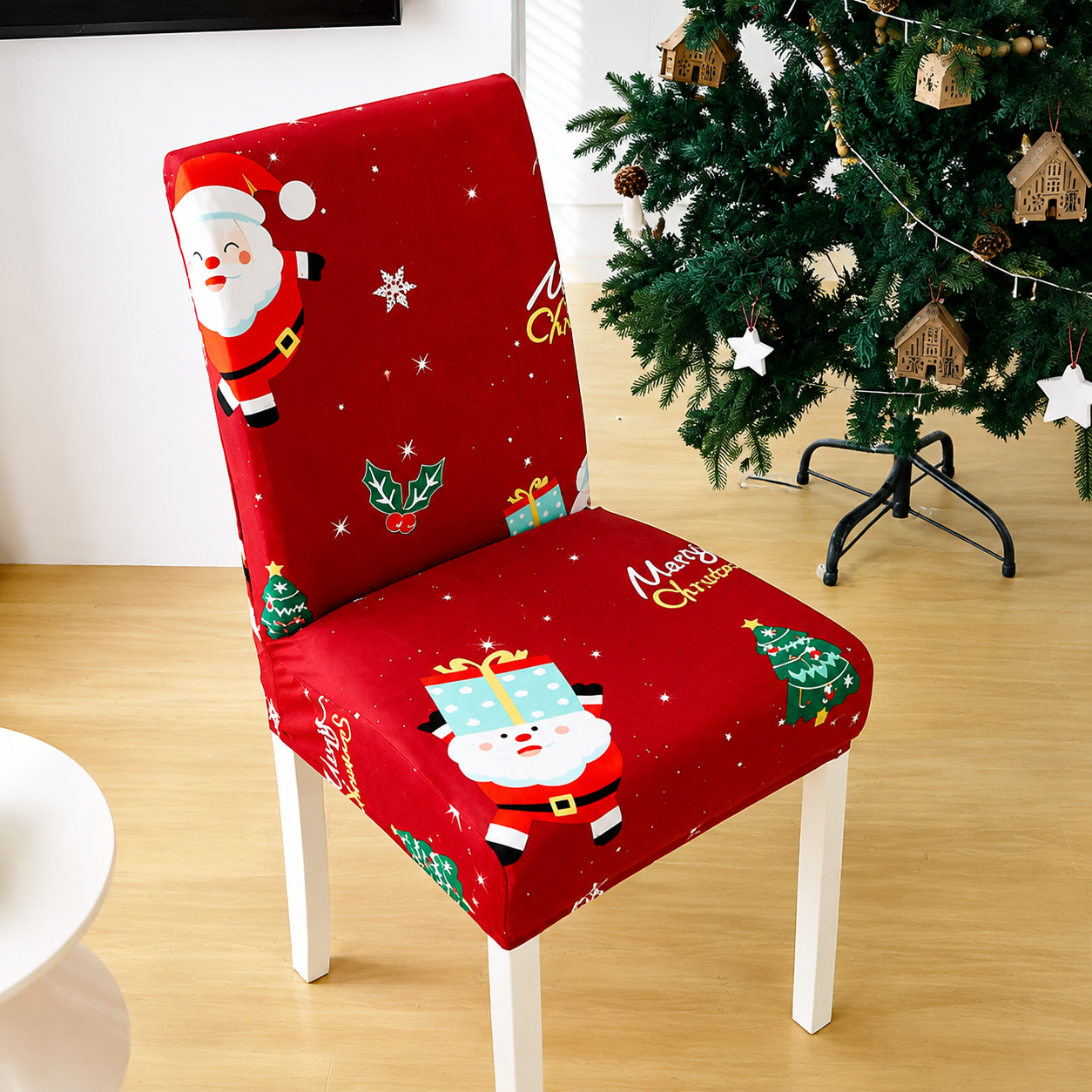 🎅 Christmas Chair Cover – Festive Santa Dining Chair Slipcover, Holiday Home Decor for Instant Christmas Makeover