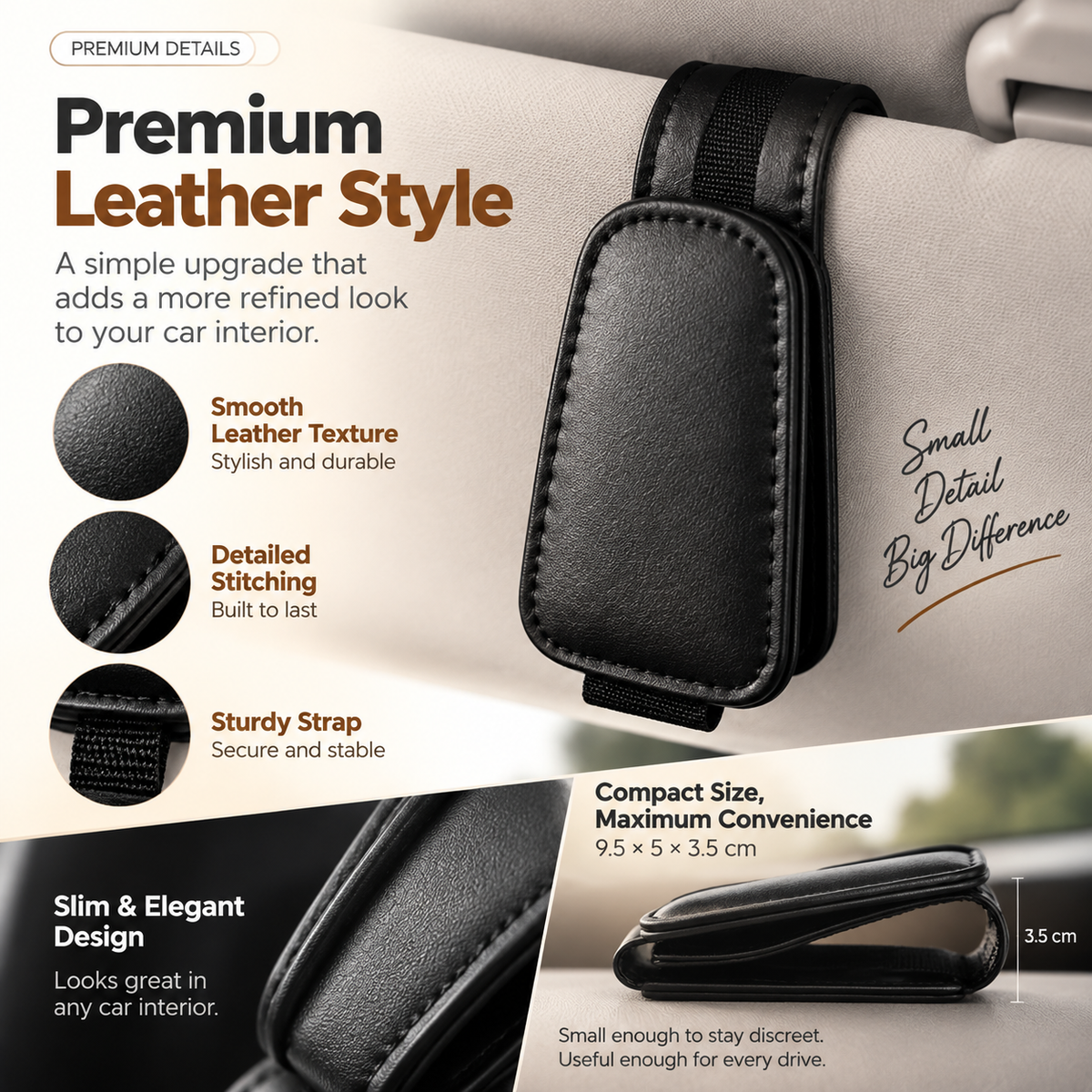 🚗 Premium Leather Car Visor Sunglasses Holder – Keep Your Glasses Organized & Always Within Reach