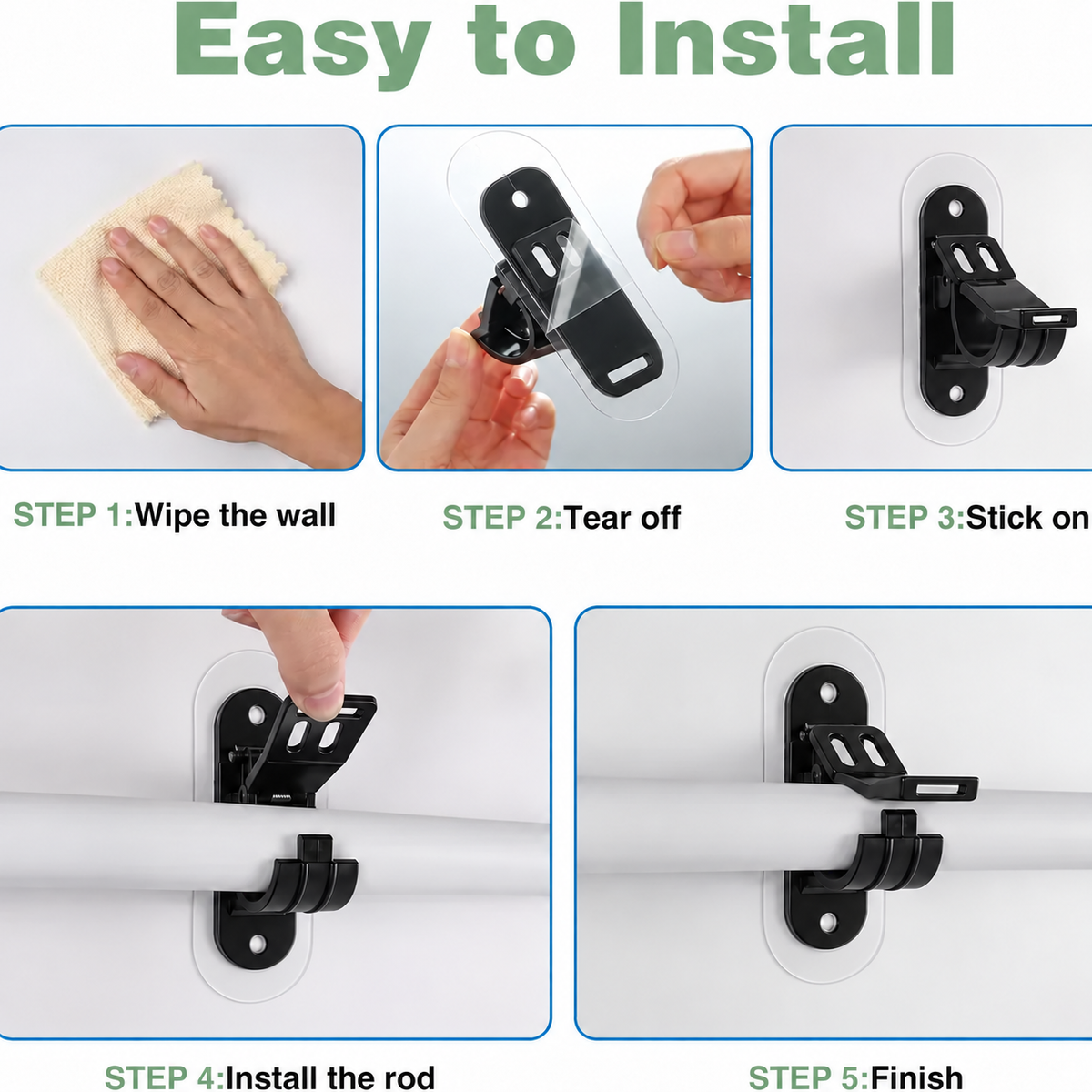 No-Drill Curtain Rod Brackets – Easy Peel & Stick, 4-Pack