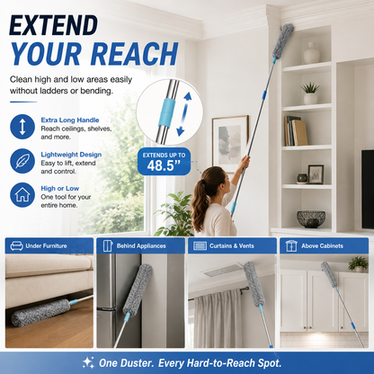 🧹 Flexible Microfiber Duster – Bend, Reach & Clean Hidden Dust