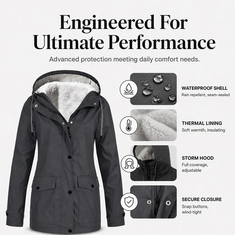 🏆 LIMITED TIME 65% OFF ❤️‍🔥 Women's Plush-Lined Windproof Hooded Jacket