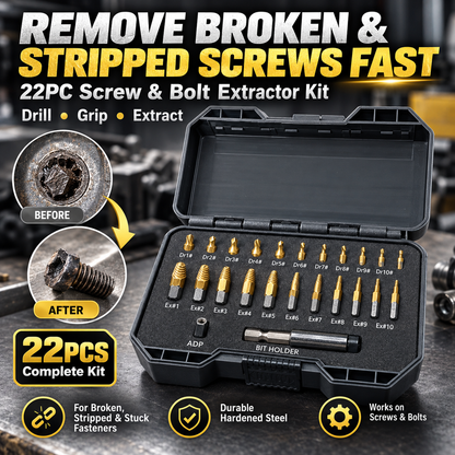 🔧 20PC Broken Bolt Extractor Kit – Remove Stripped & Stuck Screws Fast