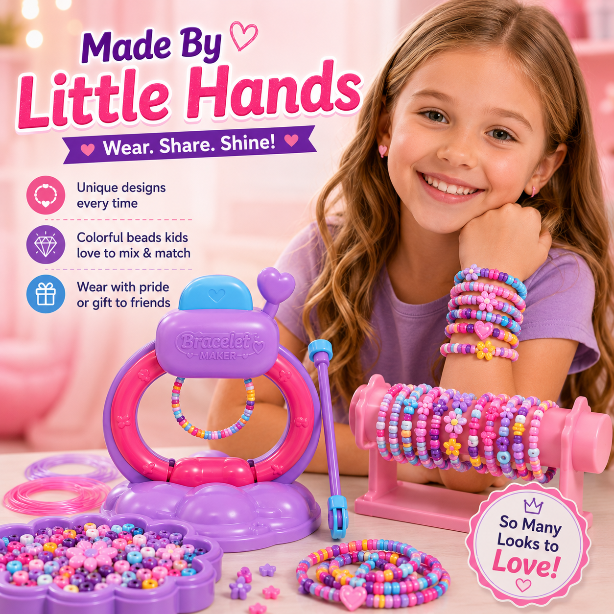 💖 Cool Maker Bracelet Maker Kit – DIY Friendship Bracelet Machine with 1200+ Colorful Beads | Creative Jewelry Craft Gift for Girls 5+