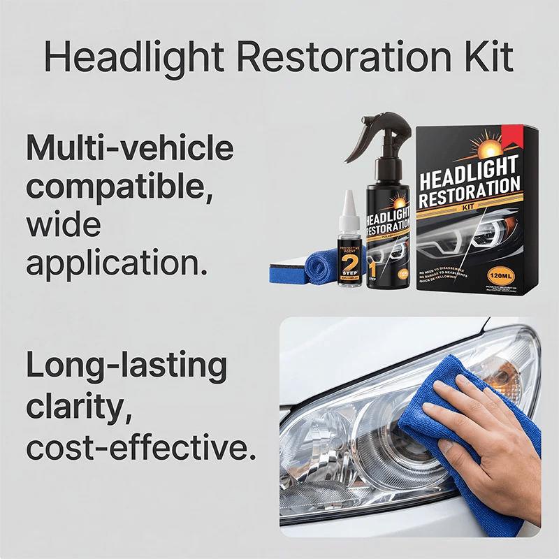 🥳2026 HOT SALE🥳💞50K+ SOLD!⏰🔧 Headlight Restorer Kit – 2 steps, no disassembly. Removes yellow haze, restores clarity. Long‐lasting UV shield. 🚗✨