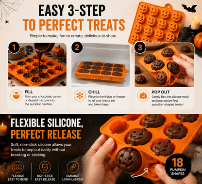 🎃 18-Cavity Halloween Pumpkin Silicone Mold | DIY Chocolate & Candy Treat Maker🍫
