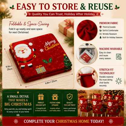🎅 Christmas Chair Cover – Festive Santa Dining Chair Slipcover, Holiday Home Decor for Instant Christmas Makeover