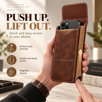 📱 Men’s Belt Phone Pouch – Magnetic Closure with Card Slot & Metal Clip