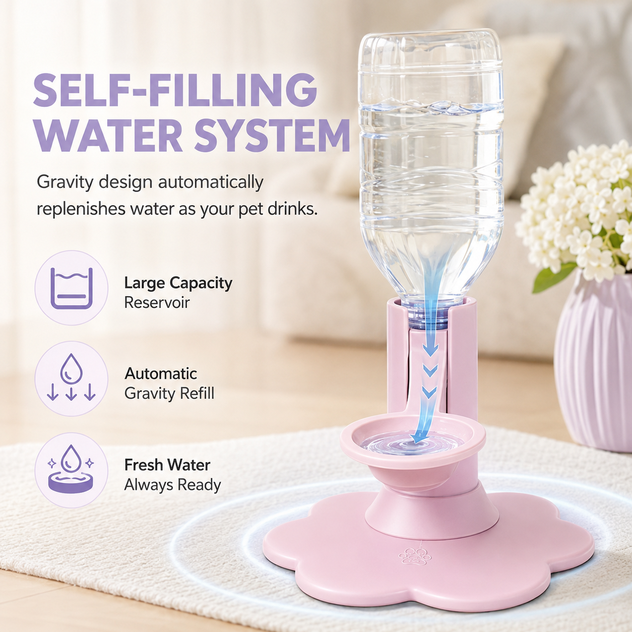 🐾 Adjustable Height Pet Water Dispenser – Self-Filling Gravity Water Bowl for Cats & Small Dogs