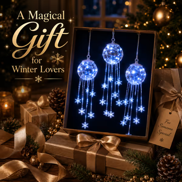 💎 CHRISTMAS FAVORITE | Crystal-Style Globe Ornament – Icy Blue LED Snowflake Hanging Decoration for Holiday Décor
