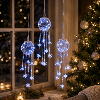 💎 CHRISTMAS FAVORITE | Crystal-Style Globe Ornament – Icy Blue LED Snowflake Hanging Decoration for Holiday Décor