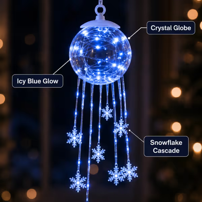💎 CHRISTMAS FAVORITE | Crystal-Style Globe Ornament – Icy Blue LED Snowflake Hanging Decoration for Holiday Décor