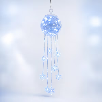 💎 CHRISTMAS FAVORITE | Crystal-Style Globe Ornament – Icy Blue LED Snowflake Hanging Decoration for Holiday Décor
